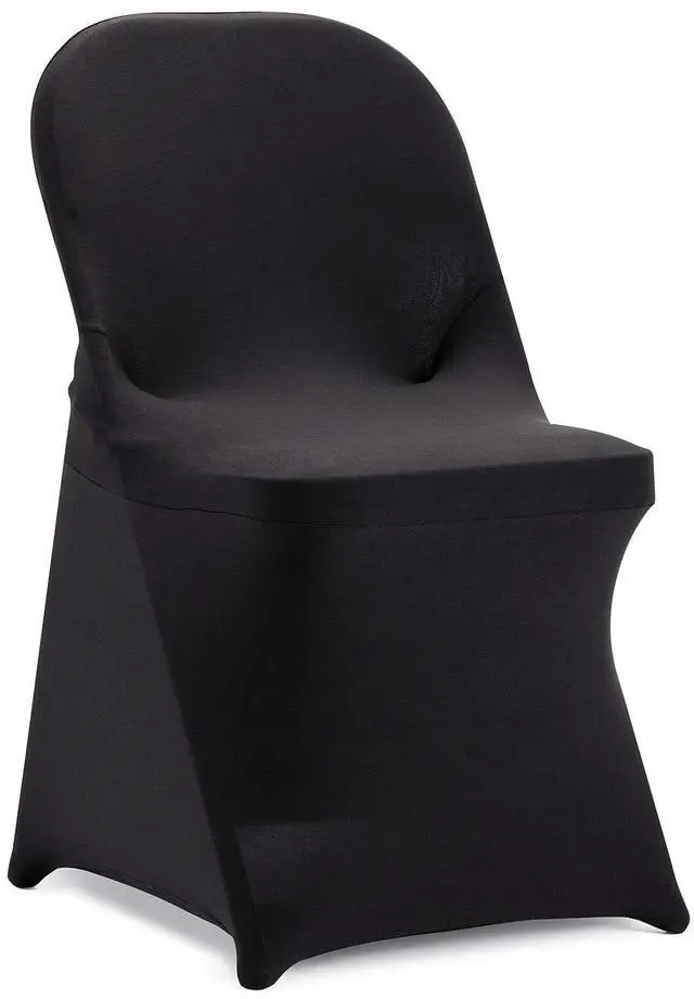Main image of Folding Chair Covers for Party - 12pcs, Black Universal Spandex Fitted Chair Covers for Wedding, Banquet, Conference