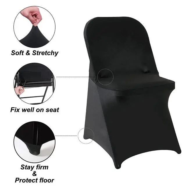 Alt view image 3 of 7 - Folding Chair Covers for Party - 12pcs, Black Universal Spandex Fitted Chair Covers for Wedding, Banquet, Conference