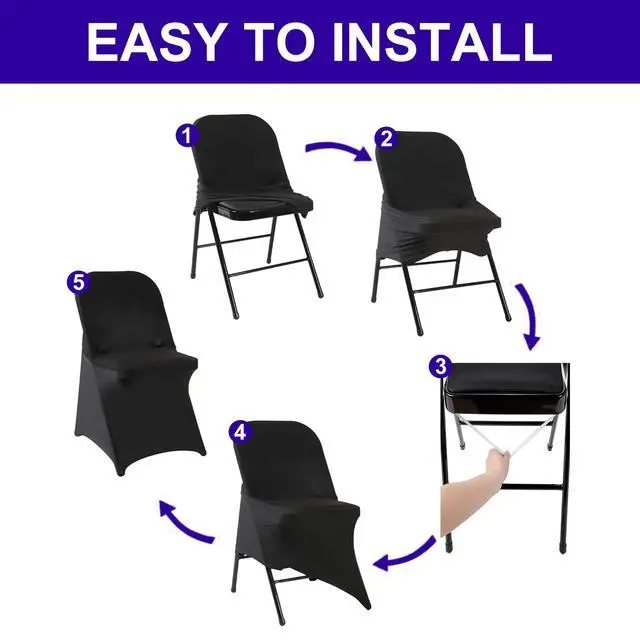 Alt view image 5 of 7 - Folding Chair Covers for Party - 12pcs, Black Universal Spandex Fitted Chair Covers for Wedding, Banquet, Conference