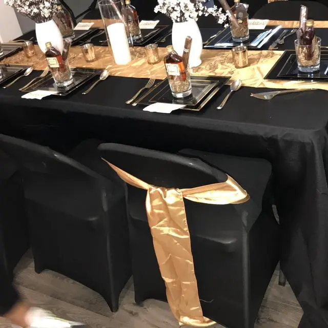 Alt view image 7 of 7 - Folding Chair Covers for Party - 12pcs, Black Universal Spandex Fitted Chair Covers for Wedding, Banquet, Conference