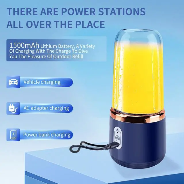 Alt view image 5 of 7 - Portable Auto Juice Cup - 400ML Capacity, Gem Blue, USB Charging, High-Speed Blender for Smoothies, Milkshakes, & More
