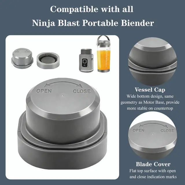 Alt view image 4 of 7 - 2-in-1 Blade Cover & Vessel Cap for Ninja Blast Portable Blender BC100 & BC151 Series, Leakproof Ninja Replacement Parts, Food Grade, Dishwasher Safe,Blue