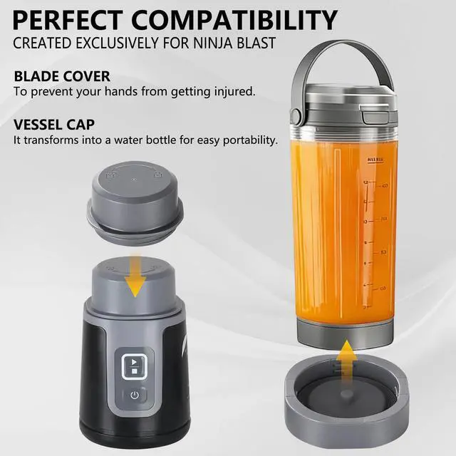 Alt view image 2 of 7 - Blade Cover and Vessel Cap for Ninja Blast Portable Blender BC100 and BC151 Series,Replacement Accessories For Portable Blenders,Leakproof,Food-Grade,Dishwasher-Safe.Grey