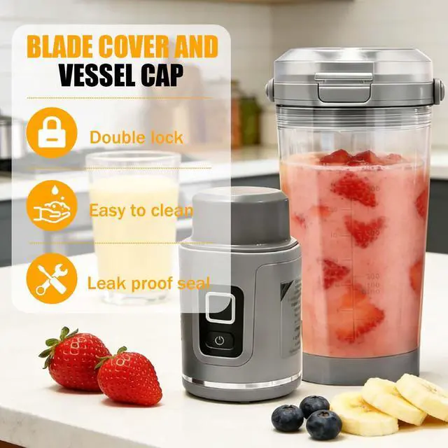 Alt view image 3 of 7 - Blade Cover and Vessel Cap for Ninja Blast Portable Blender BC100 Series and BC151 Series, Food Grade, Leakproof, Dishwasher Safe, Grey