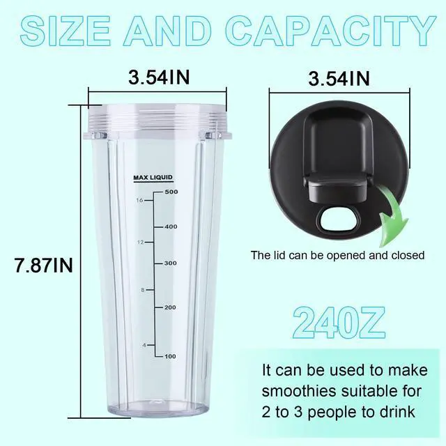 Alt view image 4 of 6 - BN301 BN300 20 OZ Smoothie Blender Replacement Cups for Ninja Nutri-Blender Plus, 2 Pack Portable Jars for Personal Blender