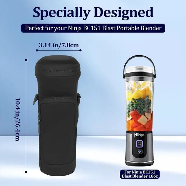 Alt view image 2 of 6 - Carrying Sleeve for Ninja BC151 Blast Portable Blender with Lid, Flip Portable Blender Travel Insulated Sleeve with Adjustable Crossbody Strap and Pocket (Black)