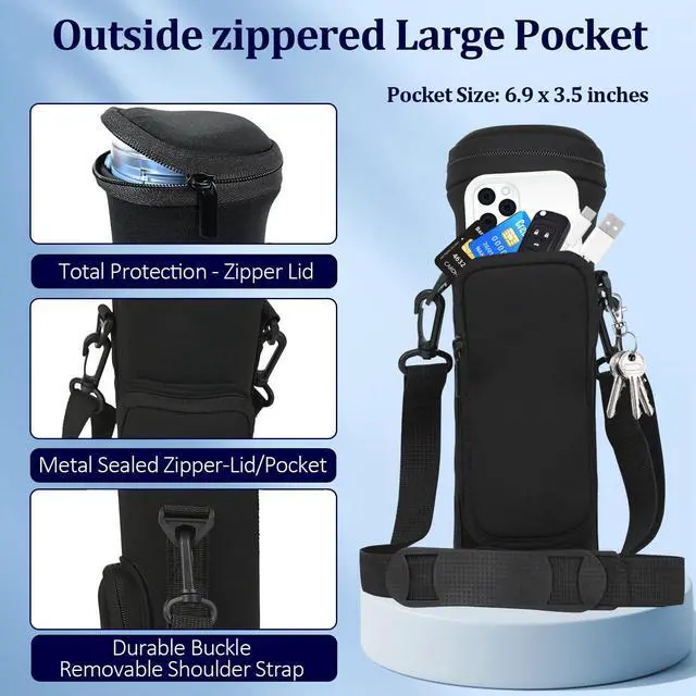 Alt view image 5 of 6 - Carrying Sleeve for Ninja BC151 Blast Portable Blender with Lid, Flip Portable Blender Travel Insulated Sleeve with Adjustable Crossbody Strap and Pocket (Black)