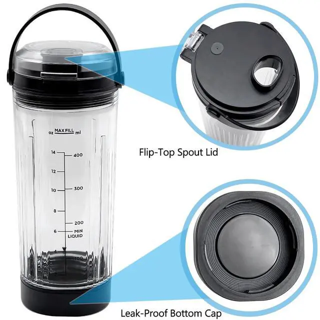 Alt view image 3 of 7 - 3 Pieces Blender Replacement Parts for Ninja Blast BC151 BC100 CL155 Series, 18oz Blending Vessel Cup with Sip Lid & Bottom Cap Compatible with Ninja Blast Portable Personal Blender