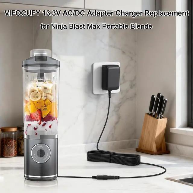 Alt view image 2 of 7 - 13.3V Adapter Charger Replacement for Ninja Blast Max Portable Blender