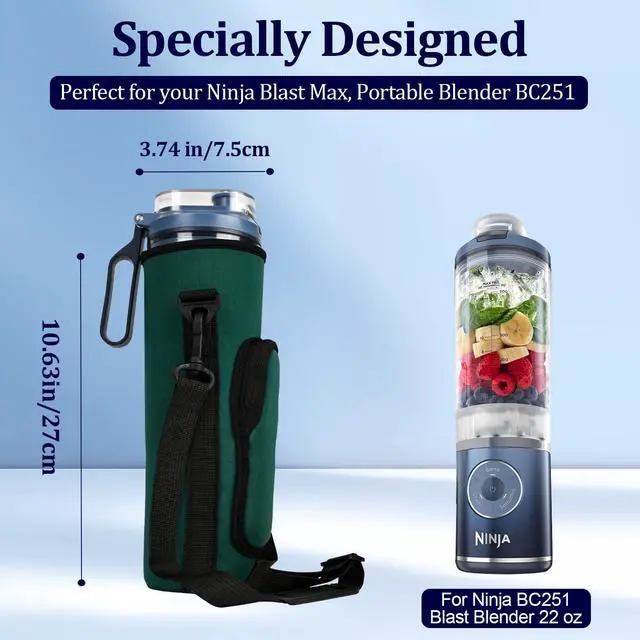 Alt view image 2 of 7 - Storage Sleeve Bag for Ninja Blast Max Portable Blender with Shoulder Strap and Accessory Pocket compatible with BC251NV/BC251IV/BC251GY/BC251MT/BC251PK/BC251LD/BC251SL, 22 oz (Dark green)