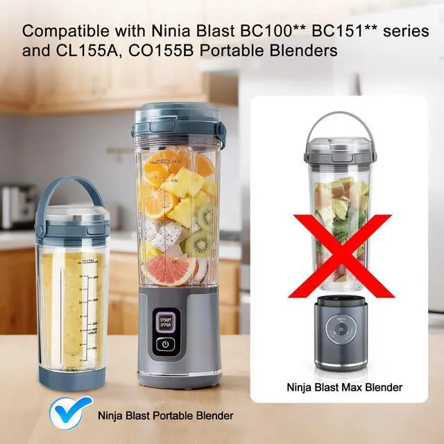 Alt view image 2 of 7 - Ninja Blast Accessories - 4pcs Replacement 18oz Blending Vessel Cup, Cap, Leakproof-Lid & Sip Spout and Blade Cover, BPA Free Compatible with Ninja Blast Portable Blender BC100 & BC151 Series Blue