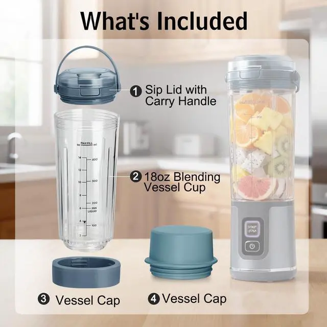 Alt view image 4 of 7 - Ninja Blast Accessories - 4pcs Replacement 18oz Blending Vessel Cup, Cap, Leakproof-Lid & Sip Spout and Blade Cover, BPA Free Compatible with Ninja Blast Portable Blender BC100 & BC151 Series Blue
