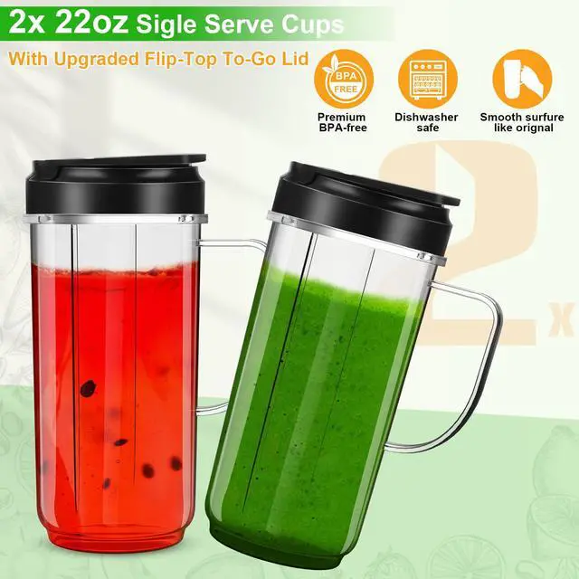 Alt view image 3 of 7 - 2 Pack Magic Bullet Blender Cups Tall 22oz Cup with Flip Top To-Go Lid Replacement Part Cup Mug with Handle Compatible with 250w MB1001 Magic Bullet Mugs & Cups Blender Milk Juicer Mixer Accessories