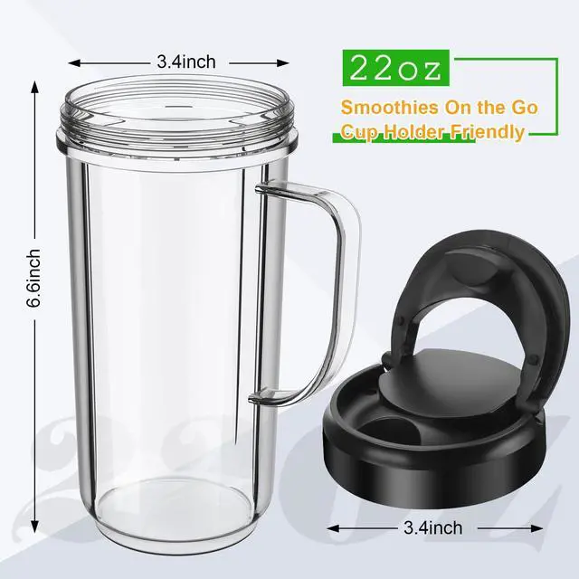 Alt view image 2 of 7 - 2 Pack Magic Bullet Blender Cups Tall 22oz Cup with Flip Top To-Go Lid Replacement Part Cup Mug with Handle Compatible with 250w MB1001 Magic Bullet Mugs & Cups Blender Milk Juicer Mixer Accessories
