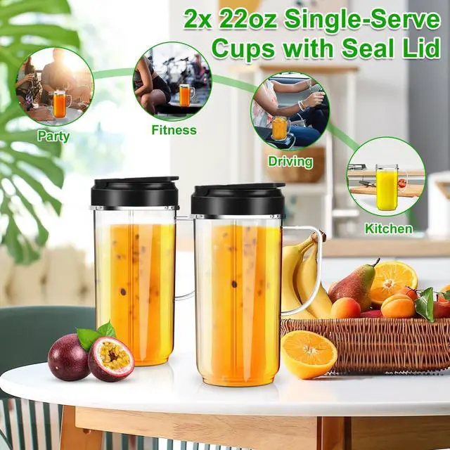 Alt view image 6 of 7 - 2 Pack Magic Bullet Blender Cups Tall 22oz Cup with Flip Top To-Go Lid Replacement Part Cup Mug with Handle Compatible with 250w MB1001 Magic Bullet Mugs & Cups Blender Milk Juicer Mixer Accessories