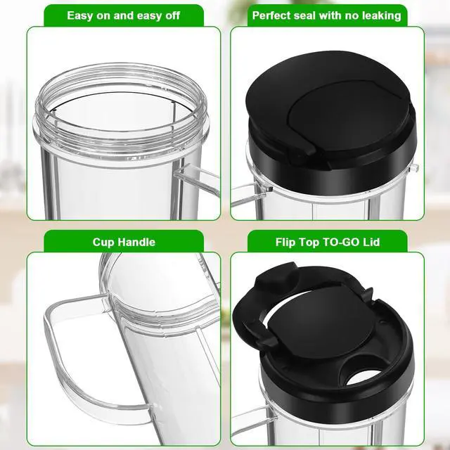 Alt view image 7 of 7 - 2 Pack Magic Bullet Blender Cups Tall 22oz Cup with Flip Top To-Go Lid Replacement Part Cup Mug with Handle Compatible with 250w MB1001 Magic Bullet Mugs & Cups Blender Milk Juicer Mixer Accessories