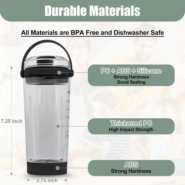 Alt view image 3 of 7 - 18 oz Vessel Replacement Compatible with Ninja Blast Portable Blender, Replacement 18oz Cup with Sip Lid & Bottom Cap for Ninja Portable Blenders BC151BK BC151NV BC151WH BC151CR BC151EM,PC,Black