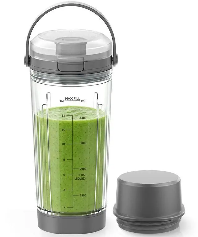 Main image of 18 oz Vessel Cup Compatible with Ninja Blast Portable Blender, Accessories Sip Lid with Carry Handle, Bottom Cap and Blade Cover Fits for BC150/ BC100 Series Blender (Gray)