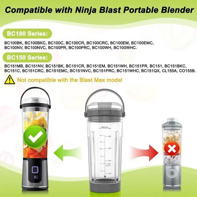 Alt view image 3 of 7 - 18 oz Vessel Cup Compatible with Ninja Blast Portable Blender, Accessories Sip Lid with Carry Handle, Bottom Cap and Blade Cover Fits for BC150/ BC100 Series Blender (Gray)