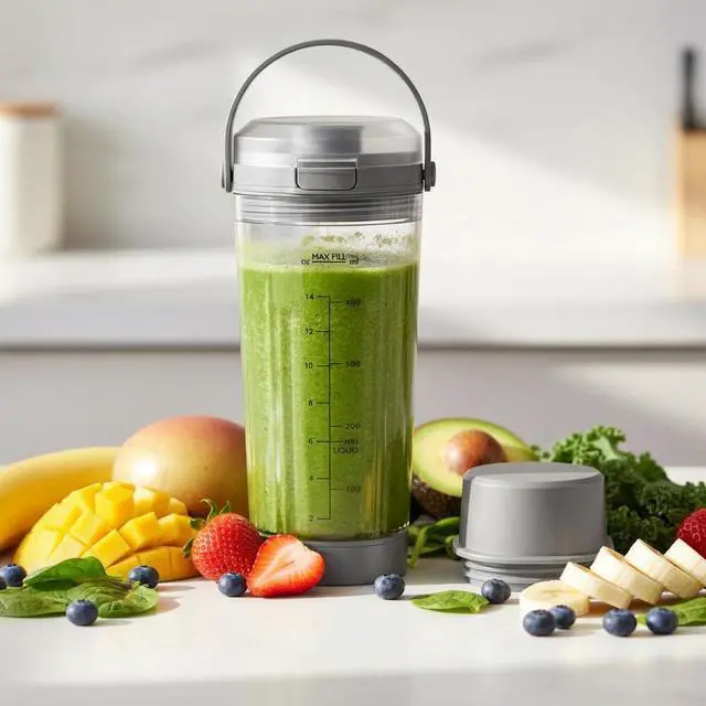 Alt view image 5 of 7 - 18 oz Vessel Cup Compatible with Ninja Blast Portable Blender, Accessories Sip Lid with Carry Handle, Bottom Cap and Blade Cover Fits for BC150/ BC100 Series Blender (Gray)