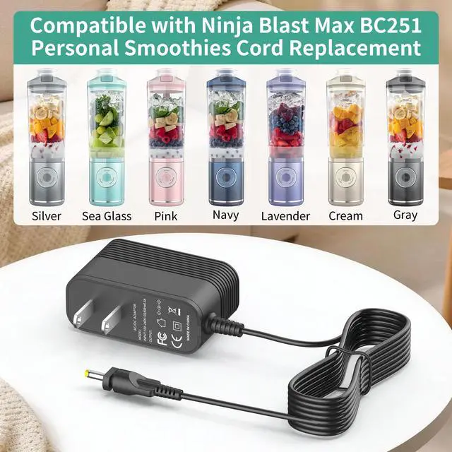 Alt view image 3 of 7 - Charger for Ninja Blast Max Portable Blender,Charging Cord Compatible with Ninja Blast Max BC251 Personal Smoothies Cord Replacement