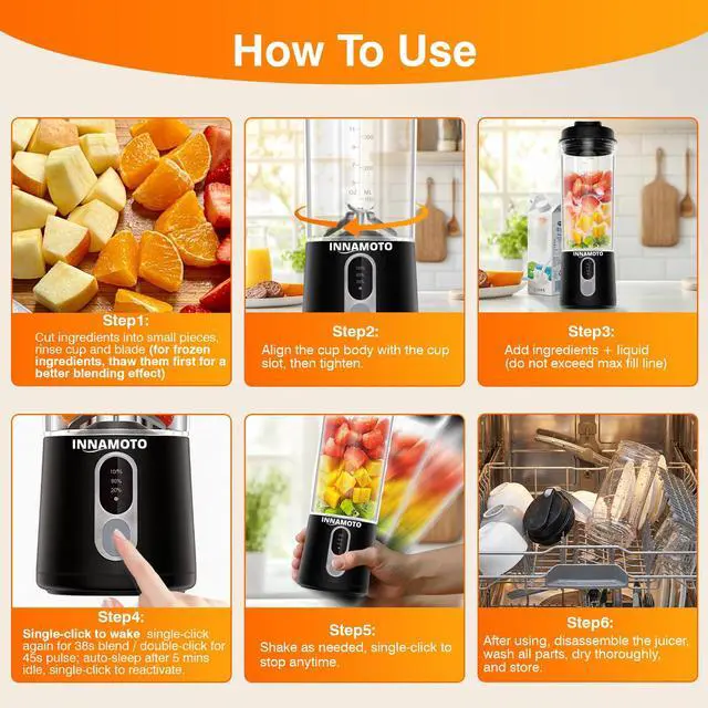 Alt view image 6 of 7 - Portable Personal Size Blender for Smoothies - 20oz Cordless Small Mini Blender Type-C Rechargeable, BPA-Free Juice Cup & Leak-proof Travel Lid, Freshly Squeezed Drinks Anytime, Anywhere