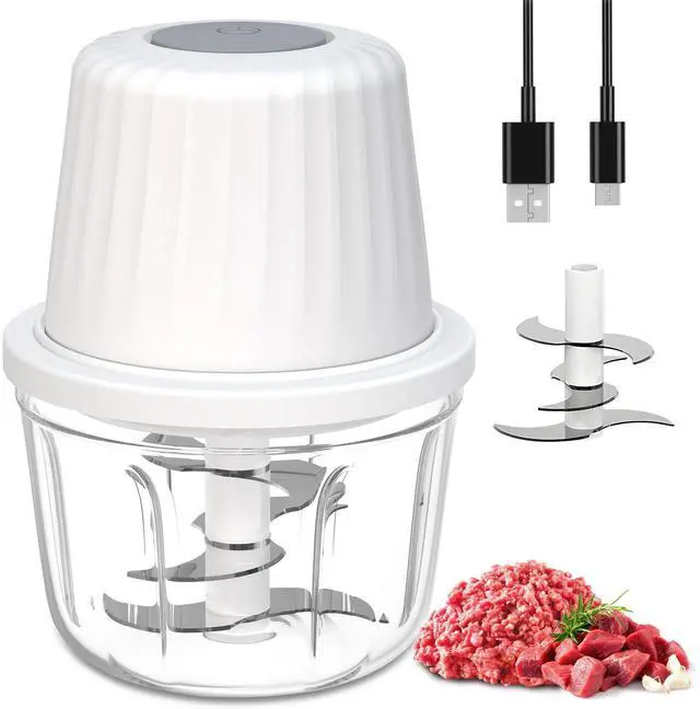 Main image of Mini Food Chopper Cordless, 400ml Small Food Processor 1.6Cup, Battery USB-C Rechargeable Electric Garlic Chopper Wireless, Portable Meat Grinder Mincer Veggie Blender Kitchen Mixer w/ 6 Blades, White