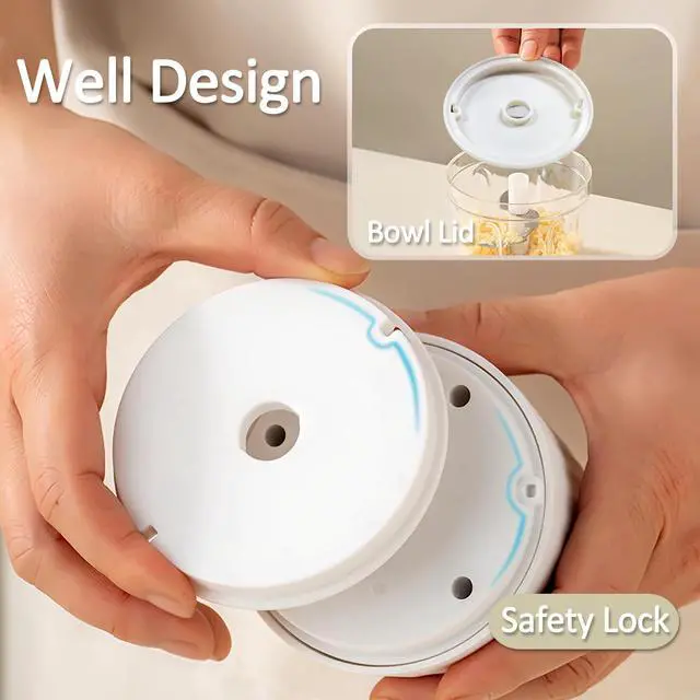 Alt view image 5 of 7 - Mini Food Chopper Cordless, 400ml Small Food Processor 1.6Cup, Battery USB-C Rechargeable Electric Garlic Chopper Wireless, Portable Meat Grinder Mincer Veggie Blender Kitchen Mixer w/ 6 Blades, White