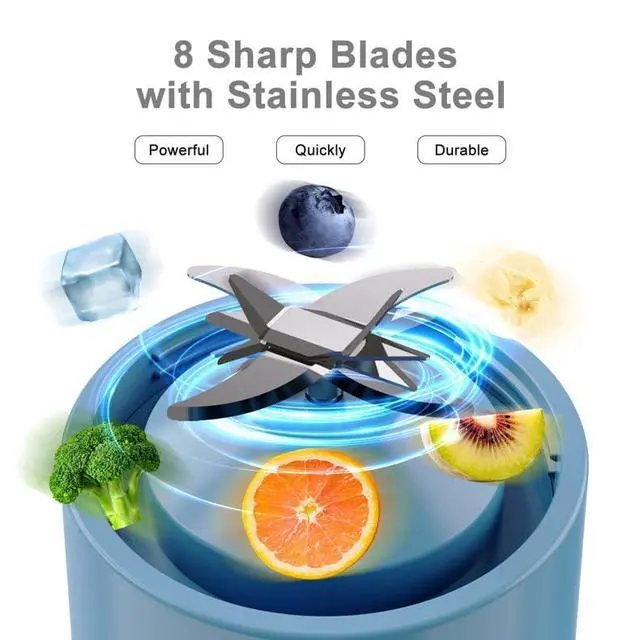 Alt view image 4 of 7 - Portable Blender for Smoothies and Shakes, Shakes & Ice Crushing, 16.9 oz, 40 Seconds Auto Shutoff, 3 Seconds No-Load Protection, One-Button-Operation Smoothie Maker(Blue)