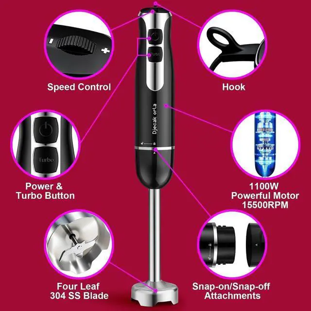Alt view image 3 of 7 - 1100W 5-in-1 Immersion Handheld Blender Black