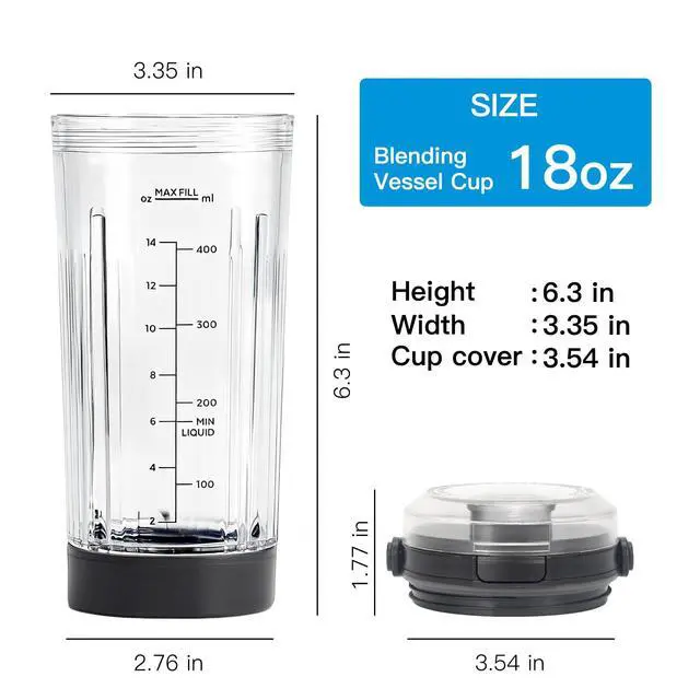 Alt view image 3 of 7 - Replacement 18 oz Blending Vessel Compatible with Ninja Blast Portable Blender, 18oz Cup with Sip Lid & Bottom Cap for Ninja BC100 BC151 Series (Black)