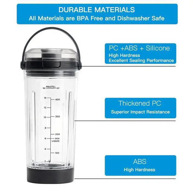 Alt view image 4 of 7 - Replacement 18 oz Blending Vessel Compatible with Ninja Blast Portable Blender, 18oz Cup with Sip Lid & Bottom Cap for Ninja BC100 BC151 Series (Black)