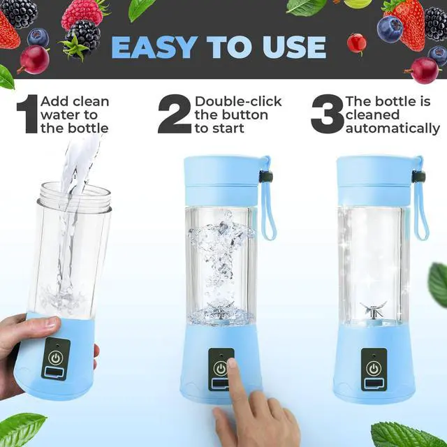 Alt view image 5 of 7 - Portable Blender - Compact and USB Rechargeable Personal Travel Blenders for Smoothies, Shakes and Ice - Mini Fruit Juice Mixing Shaker Bottle - 380ml, Blue