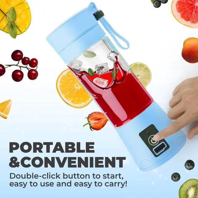 Alt view image 6 of 7 - Portable Blender - Compact and USB Rechargeable Personal Travel Blenders for Smoothies, Shakes and Ice - Mini Fruit Juice Mixing Shaker Bottle - 380ml, Blue