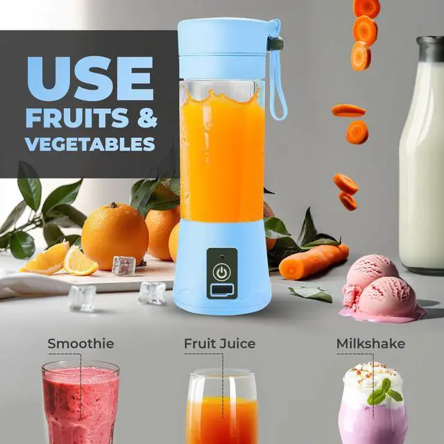 Alt view image 4 of 7 - Portable Blender - Compact and USB Rechargeable Personal Travel Blenders for Smoothies, Shakes and Ice - Mini Fruit Juice Mixing Shaker Bottle - 380ml, Blue