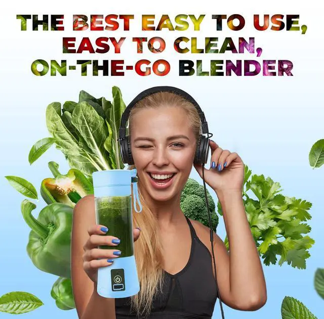 Alt view image 7 of 7 - Portable Blender - Compact and USB Rechargeable Personal Travel Blenders for Smoothies, Shakes and Ice - Mini Fruit Juice Mixing Shaker Bottle - 380ml, Blue