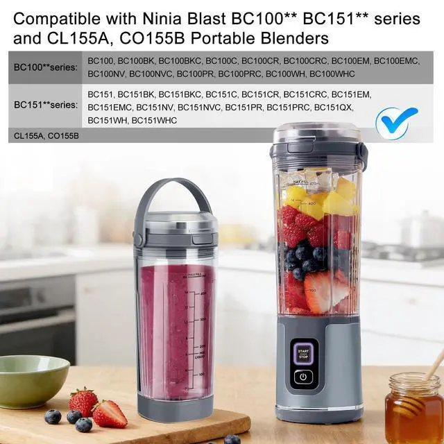 Alt view image 3 of 7 - Ninja Blast Accessories 3pcs - Replacement Parts 18oz Blending Vessel Cup & Vessel Cap & Sip Lid with Carry Handle, Compatible with Ninja Blast Portable Blender BC100 Series and BC151 Series Grey