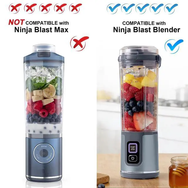 Alt view image 2 of 7 - Ninja Blast Accessories 3pcs - Replacement Parts 18oz Blending Vessel Cup & Vessel Cap & Sip Lid with Carry Handle, Compatible with Ninja Blast Portable Blender BC100 Series and BC151 Series Grey