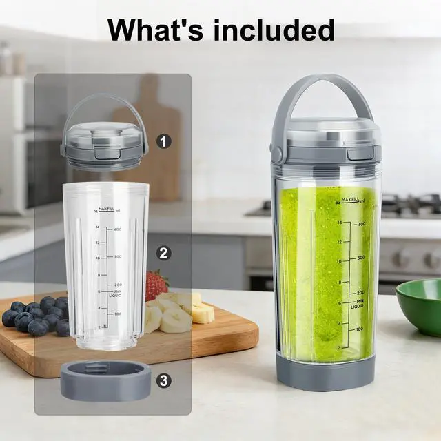 Alt view image 4 of 7 - Ninja Blast Accessories 3pcs - Replacement Parts 18oz Blending Vessel Cup & Vessel Cap & Sip Lid with Carry Handle, Compatible with Ninja Blast Portable Blender BC100 Series and BC151 Series Grey