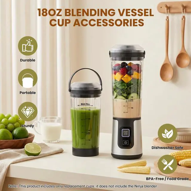 Alt view image 3 of 7 - 18oz Blender Cup Replacement Compatible with Ninja Blast BC151BK, Portable Smoothie Cup with Leak-Proof Flip Lid & Carry Handle, BPA-Free Blending Vessel Accessories for Gym Office Outdoor
