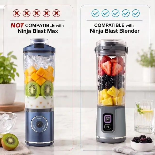 Alt view image 5 of 7 - 18oz Blender Cup Replacement Compatible with Ninja Blast Portable Blender BC100/BC151 Series, 3PCS Blending Vessel Cup with Vessel Cap & Sip Lid Carry Handle, Grey