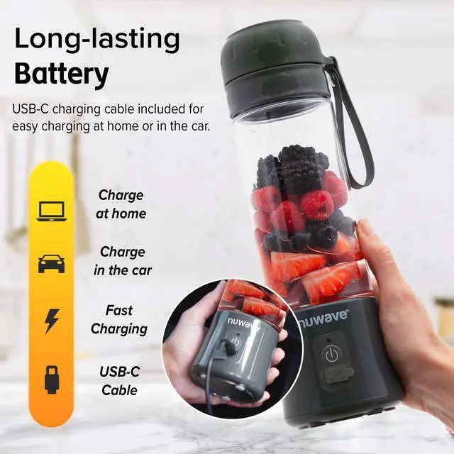 Alt view image 3 of 7 - Portable Blender for Shakes and Smoothies, On-the-GO Personal Blender with USB-C Rechargeable, 6-Piece-Blade for Crushing Ice, BPA Free 16 Oz Tritan Jar for Travel, Office and Sports