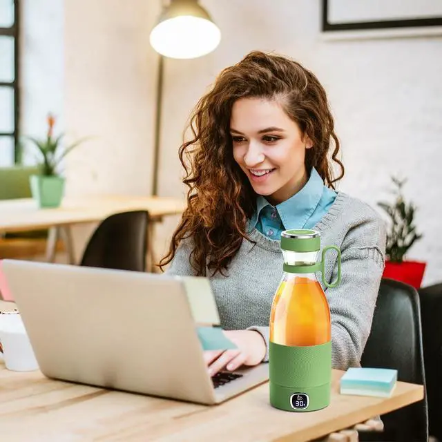 Alt view image 3 of 7 - Portable Blender, 6 Blades Juicer Cup for Juice Shakes and Smoothies 350ml Mini Blender with Led Display Usb Rechargeable,3000Mah Rechargeable Battery, for Home Outdoors Travel-Avocado Green