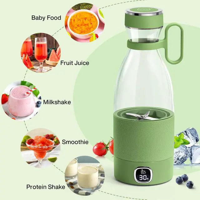 Alt view image 7 of 7 - Portable Blender, 6 Blades Juicer Cup for Juice Shakes and Smoothies 350ml Mini Blender with Led Display Usb Rechargeable,3000Mah Rechargeable Battery, for Home Outdoors Travel-Avocado Green