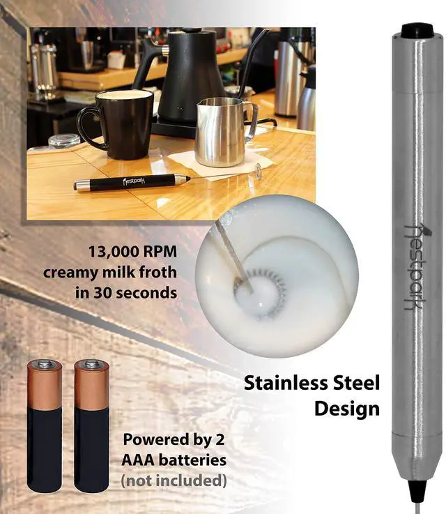 Alt view image 4 of 7 - Portable Drink Mixer and Milk Frother Wand - Small Hand-Held Mini Mixer Electric Stick Blender - Bulletproof Keto Coffee Blender Rapid Emulsifier - Cordless and Battery Operated