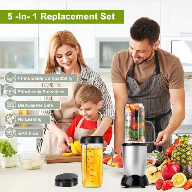 Alt view image 7 of 7 - 2 Pack Magic Bullet Blender Cups, Tall 22oz Cup with Flip Top To-Go Lid & 4 Fins Cross Blade Blender Replacement Parts, Replacement Cup Mug with Handle Compatible with Magic Bullet 250w MB1001