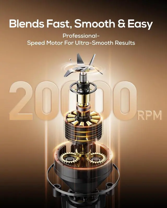 Alt view image 6 of 7 - Personal Portable Blender for Shakes & Smoothies, 6000mAh Cordless USB-C Rechargeable Blender with 2 Blend Modes, Leakproof Travel Lid, Dishwasher Safe, Ideal for Gym Office Kitchen, BPA-Free
