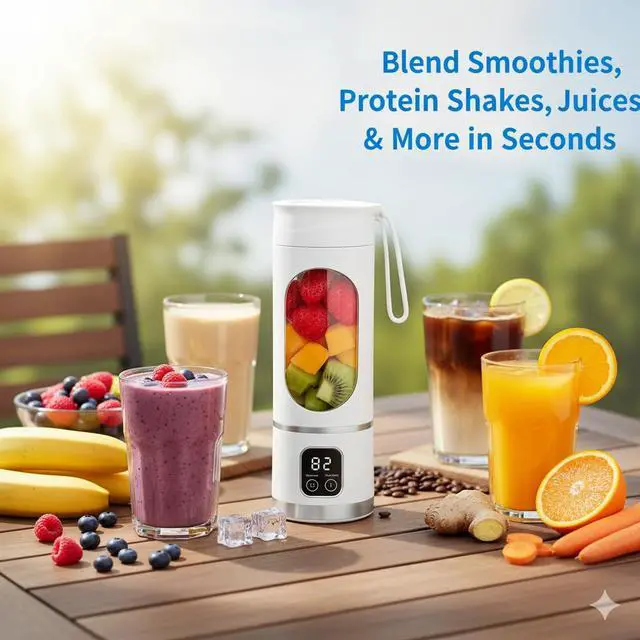 Alt view image 2 of 7 - Portable Blender for Shakes and Smoothies 12 Blades, 450ml Travel Cup, USB-C Rechargeable Mini Juicer, Ice Crush Power, Personal Smoothie Blender for Protein Shakes, Gym, Office & Travel