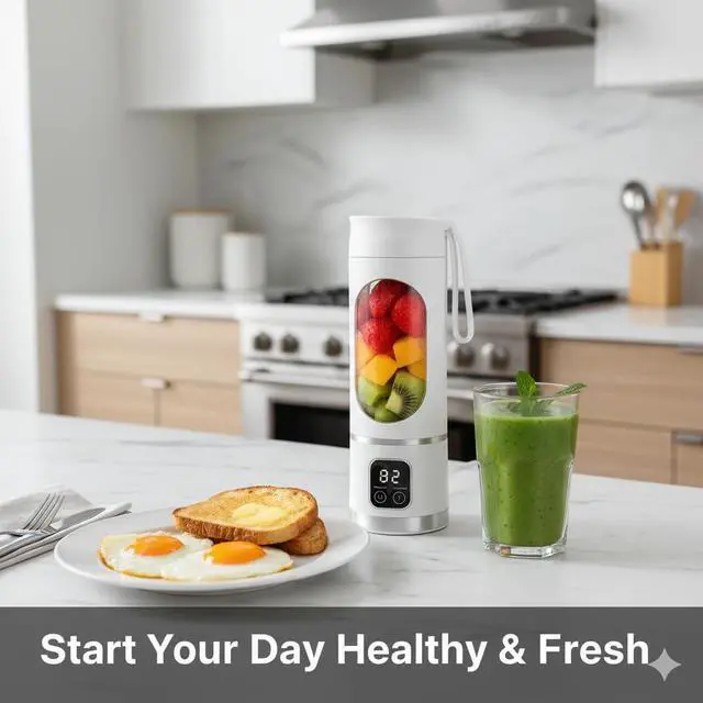 Alt view image 4 of 7 - Portable Blender for Shakes and Smoothies 12 Blades, 450ml Travel Cup, USB-C Rechargeable Mini Juicer, Ice Crush Power, Personal Smoothie Blender for Protein Shakes, Gym, Office & Travel
