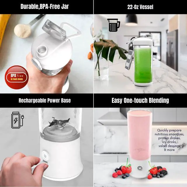 Alt view image 2 of 7 - SSKAWorldwide Portable Blender 21oz Rechargeable and Wireless Mini Personal Blender for Shakes and Smoothies, 4000mAh Battery & 6 Blades for Protein Shakes, Fruit Juicer, Gym & Travel (White)